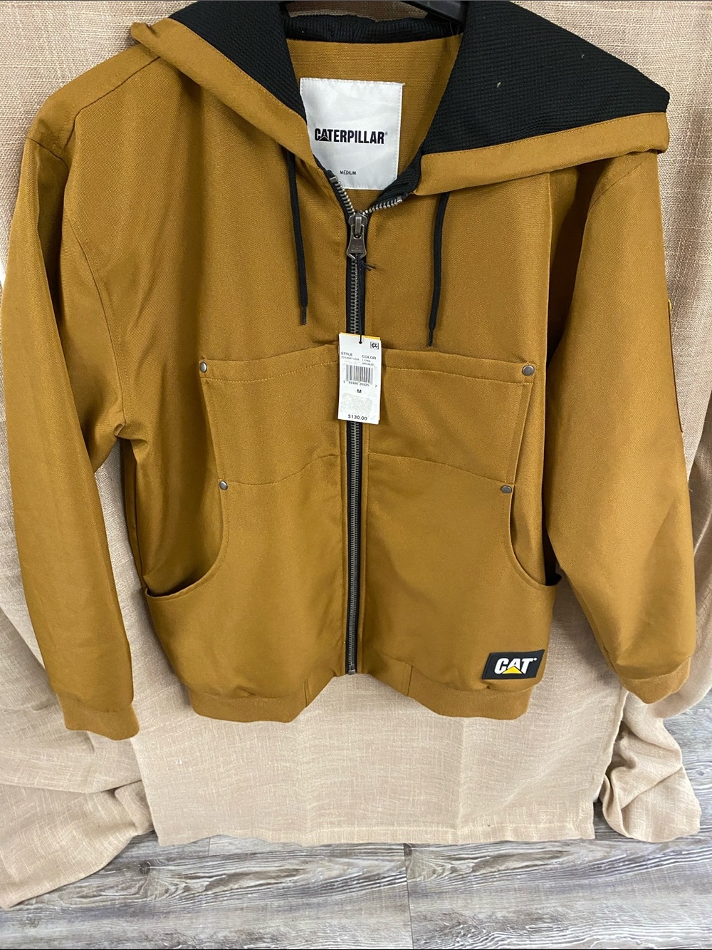 Caterpillar Hooded Work Jacket with Black Hood Lining